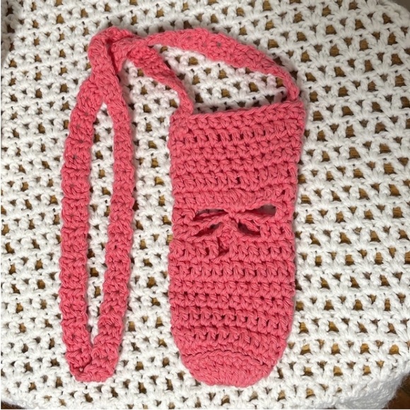 Handmade Water Bottle Tote Bag Cotton Crossbody Crochet Coral Dragonfly Present - Picture 7 of 17